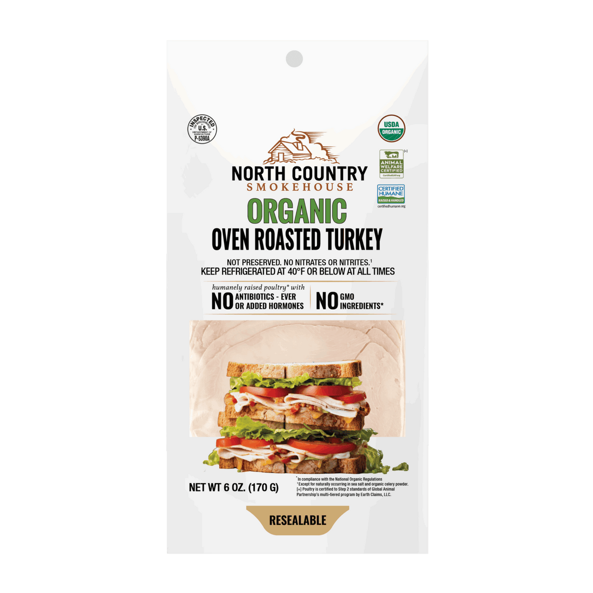 Package of North Country Smokehouse Organic Oven Roasted Turkey on a white background