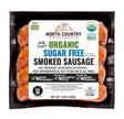 Packaged organic sugar-free smoked sausage from North Country Smokehouse with certification labels.