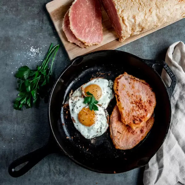 cooked pea meal bacon with cooked eggs