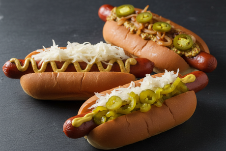 Three Brooklyn-style beef hot dogs grilled, cast iron seared, and steamed with classic toppings