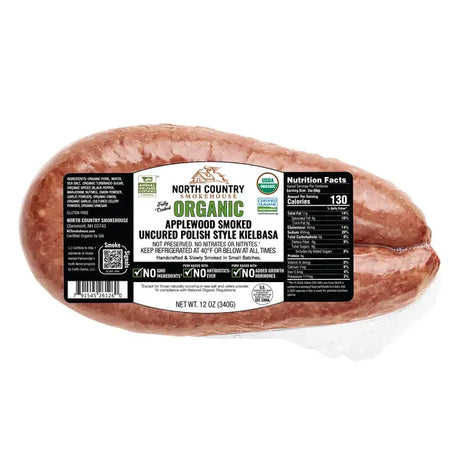 North Country Organic Uncured Polish Style Kielbasa with label on a white background