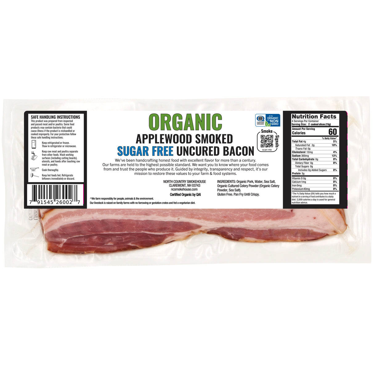Sugar Free Organic Applewood Smoked Uncured Bacon