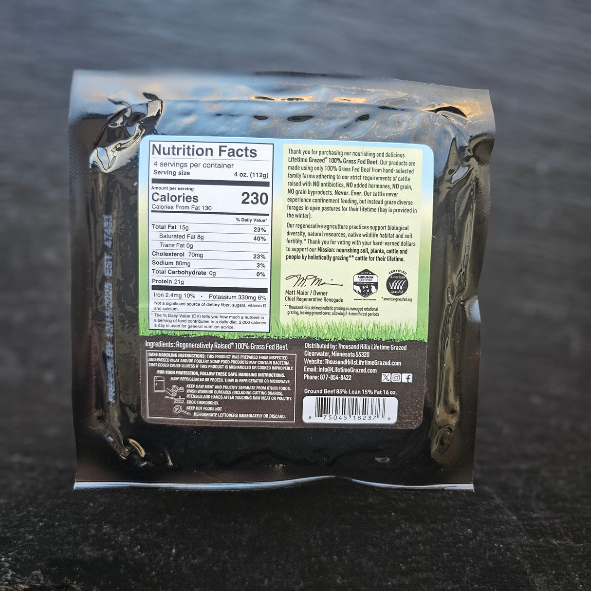 Carne molida 85/15, alimentada con pasto