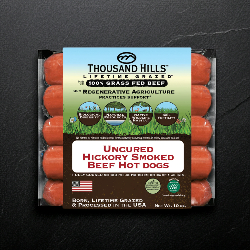 Uncured Hickory Smoked Grass-Fed Beef Hot Dogs