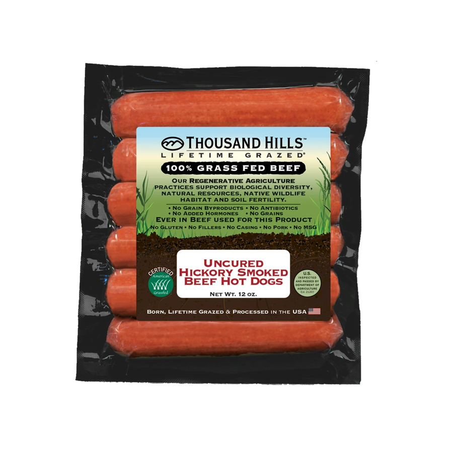 Uncured Hickory Smoked Grass-Fed Beef Hot Dogs